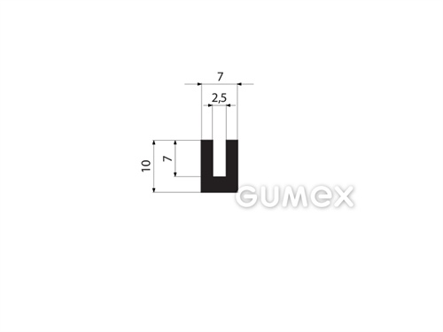 Gumový profil tvaru "U", 10x7/2,5mm, 70°ShA, EPDM, -40°C/+100°C, čierny
